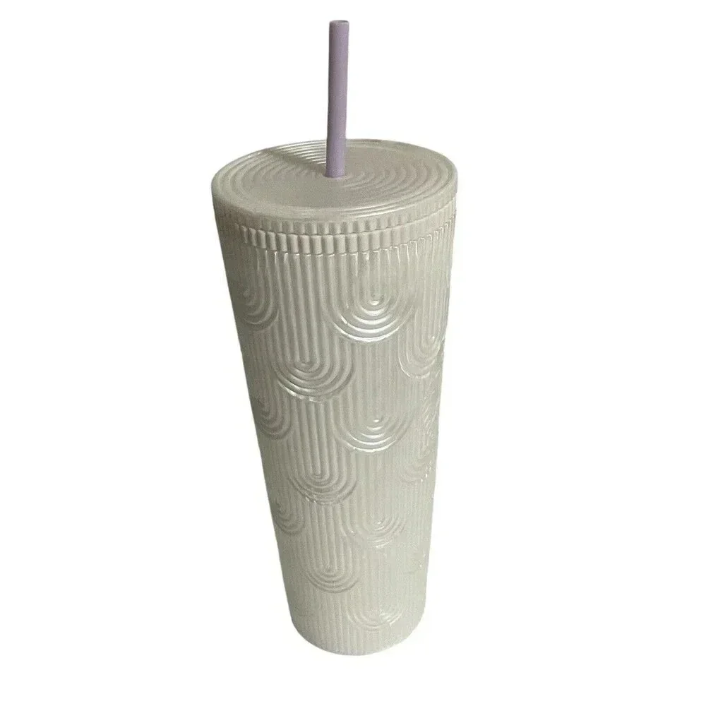 Starbucks Spring 2023 White Pearl Shell Scales Mermaid Cold Cup Tumbler 24 oz